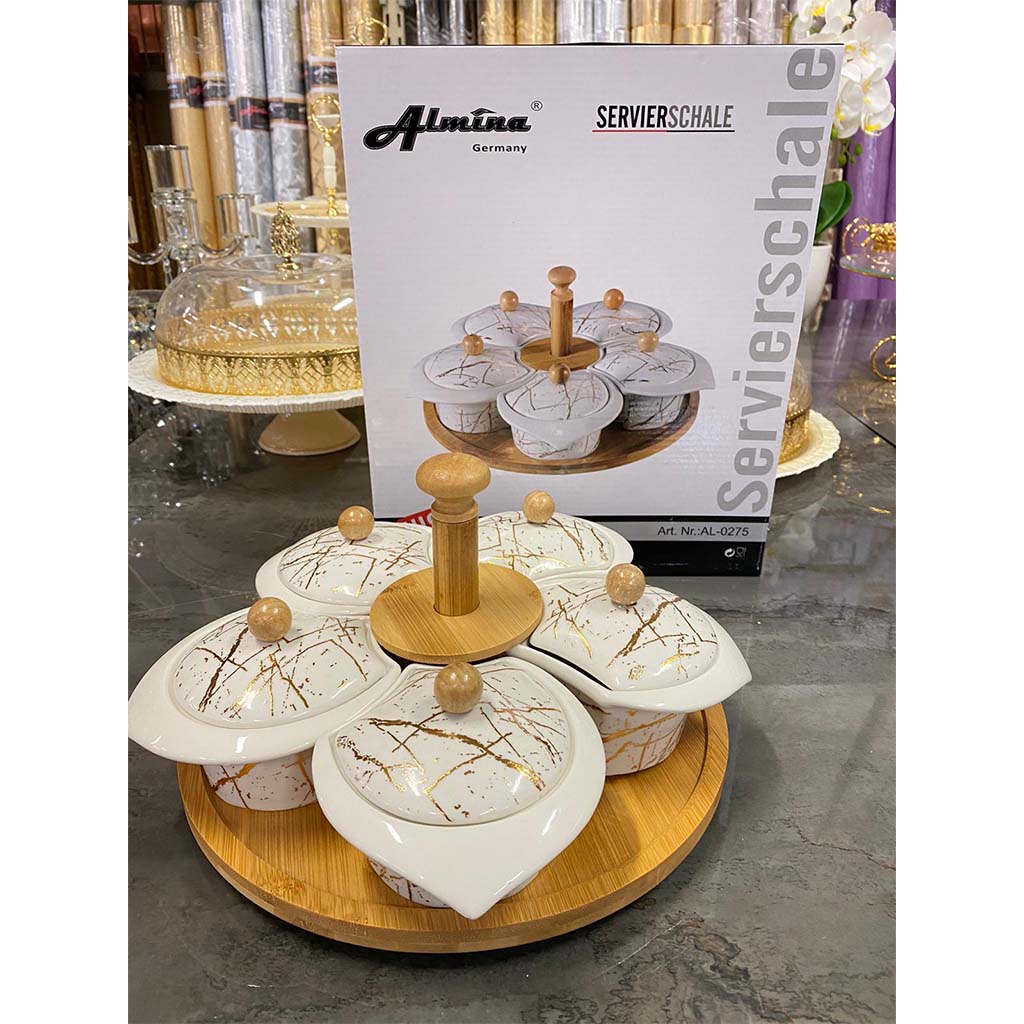 Servierschale Snacks mit deckel weiss